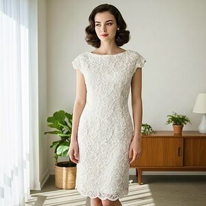 1950s Mid-Century Vintage Beaded Lace Cocktail Sheath Dress by Gloria's Size XS